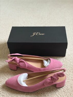 J. Crew Women’s Pink Suede Slingback Heels with Bow - 9.5 M